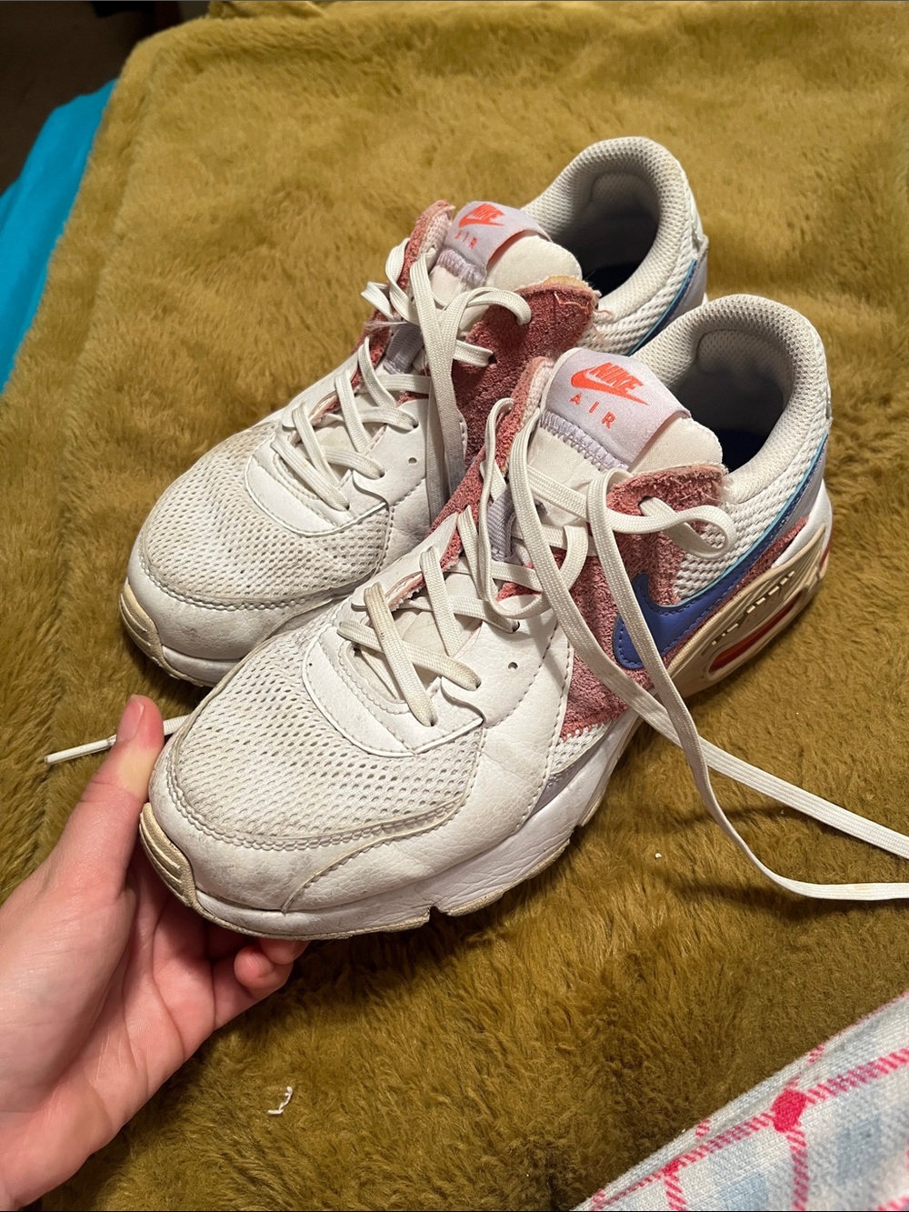 Nike White Sneakers with Pink Suede & Blue Swoosh